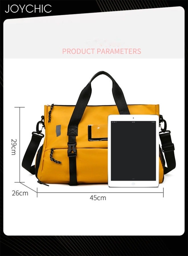 Joychic Oxford Waterproof Portable Stitching Yoga Sport Bag Large Capacity Travel Gym Sack Multifunction Luggage bag with Shoes Compartment Yellow for Men Women  - Image 4