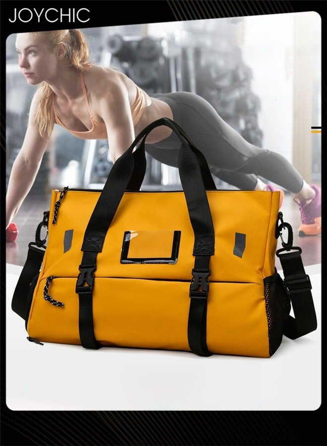 Joychic Oxford Waterproof Portable Stitching Yoga Sport Bag Large Capacity Travel Gym Sack Multifunction Luggage bag with Shoes Compartment Yellow for Men Women  - Image 1