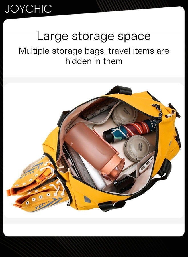 Joychic Oxford Waterproof Portable Stitching Yoga Sport Bag Large Capacity Travel Gym Sack Multifunction Luggage bag with Shoes Compartment Yellow for Men Women  - Image 2