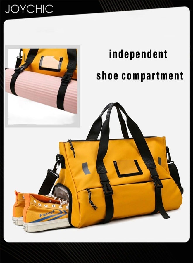Joychic Oxford Waterproof Portable Stitching Yoga Sport Bag Large Capacity Travel Gym Sack Multifunction Luggage bag with Shoes Compartment Yellow for Men Women  - Image 3
