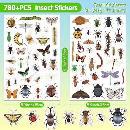 LINAYE 24 Sheets Insect Stickers for Kids Boys Girls, 780 Counts Bug Stickers for Scrapbooking,Water Bottles,Envelopes,Laptop - Image 2