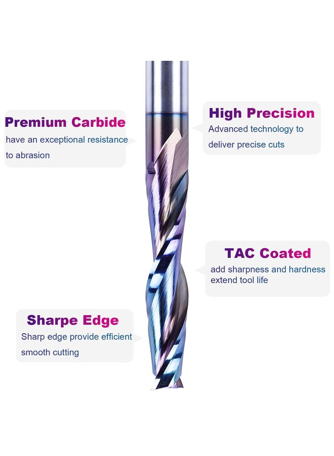 Down Cut Spiral Router Bit Shank Extra Long with Coating Extreme Tool Life, Carbide CNC Router Bits End Mill for Wood Mortises Carving Engraving - Image 3