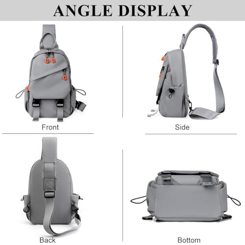 GUSTAVE® Chest Bag for Men Waterproof Nylon Shoulder Bag, Fashion Multi Pocket Sling Bag with Handle & Padded Shoulder Strap, Casual Outdoor Chest Bag (grey, 20x11x31cm) - Image 5