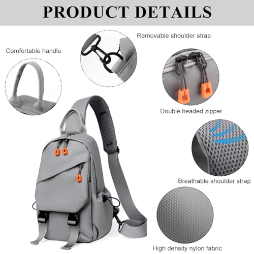 GUSTAVE® Chest Bag for Men Waterproof Nylon Shoulder Bag, Fashion Multi Pocket Sling Bag with Handle & Padded Shoulder Strap, Casual Outdoor Chest Bag (grey, 20x11x31cm) - Image 3