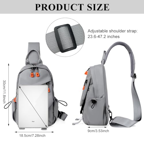 GUSTAVE® Chest Bag for Men Waterproof Nylon Shoulder Bag, Fashion Multi Pocket Sling Bag with Handle & Padded Shoulder Strap, Casual Outdoor Chest Bag (grey, 20x11x31cm) - Image 2