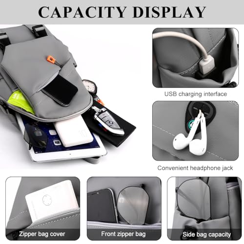 GUSTAVE® Chest Bag for Men Waterproof Nylon Shoulder Bag, Fashion Multi Pocket Sling Bag with Handle & Padded Shoulder Strap, Casual Outdoor Chest Bag (grey, 20x11x31cm) - Image 4