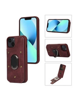 Generic Case Cover For iPhone 13 Armor Ring Wallet Back Cover Phone Case Wine Red 