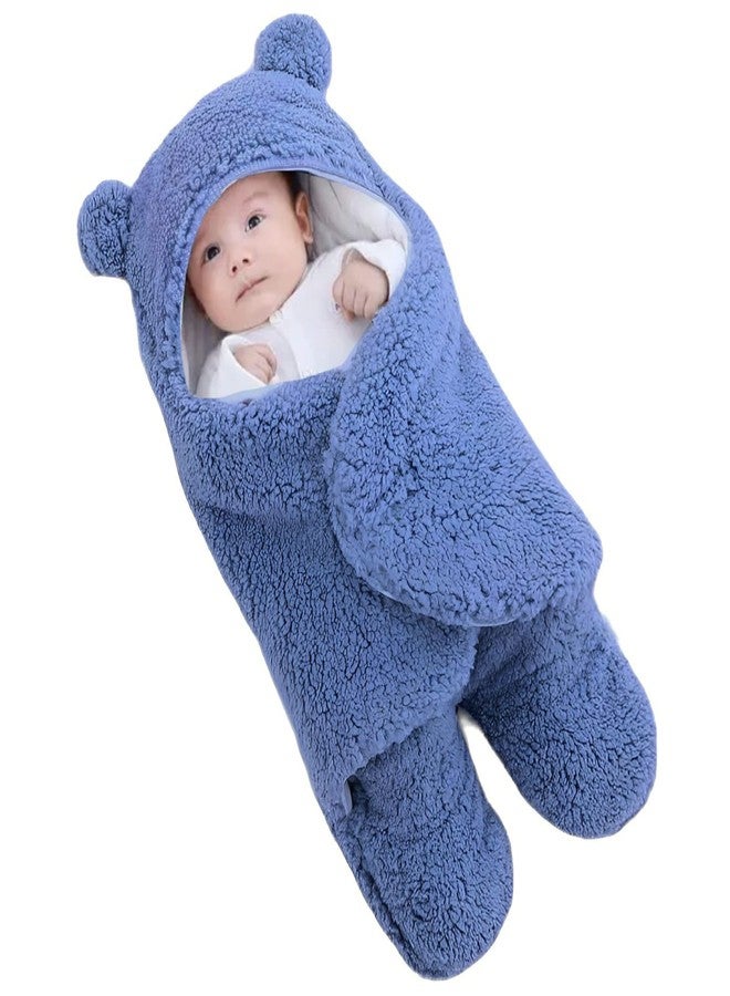 First Kick Baby Blankets New Born Pack of Hooded Supersoft Wearable Wrapper Durable Fleece Polyester Cum Baby Sleeping Bag for Babies (70 cm x 76 cm, 0-6 Months) Plain Sky Blue - Image 1