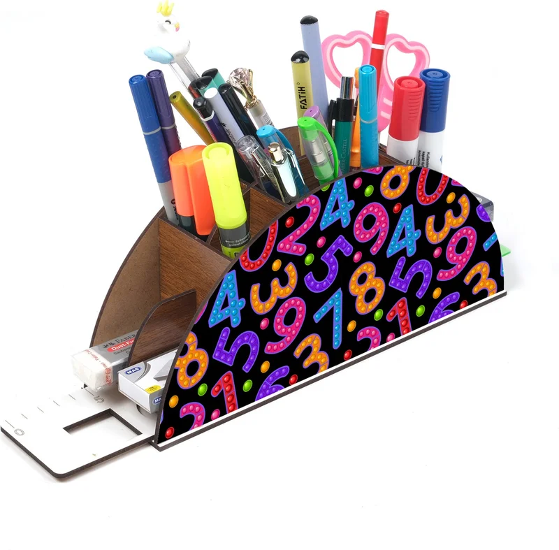 Notpa Wooden Numbers Rainbow Ruler Desktop Pen Holder Box Organizer For Kids GK107
