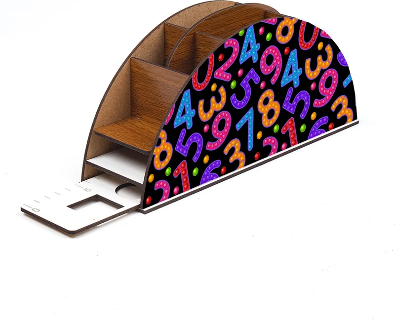 Notpa Wooden Numbers Rainbow Ruler Desktop Pen Holder Box Organizer For Kids GK107