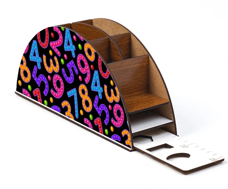 Notpa Wooden Numbers Rainbow Ruler Desktop Pen Holder Box Organizer For Kids GK107