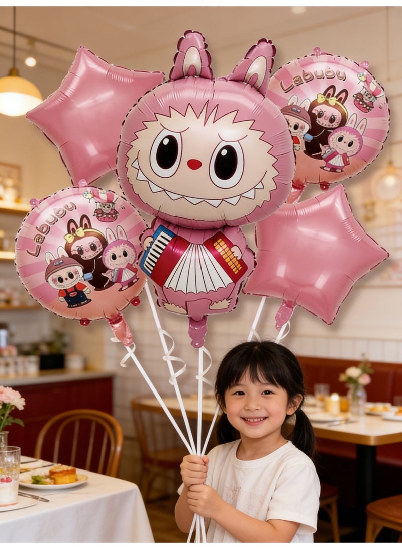LABUBU 5 Piece Cartoon Labu Cloth Aluminum Film Balloon Decoration Set 5 Pieces - Image 3