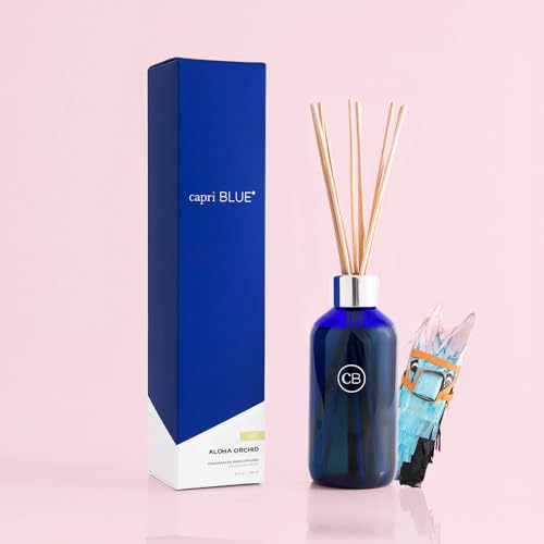 Capri Blue Aloha Orchid Reed Diffuser Set - Includes Reed Diffuser Sticks, Fragrance Oil, and Glass Bottle - Luxury Scented Room Fresheners - Cobalt Blue (8 fl oz) - Image 2