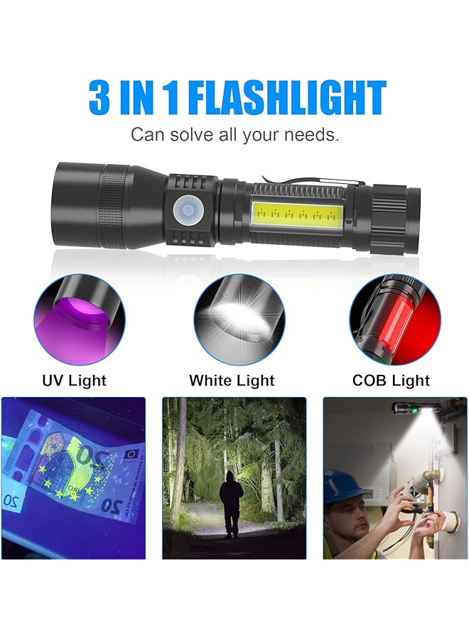 PROTON UV Flashlight Black Light 3 in 1 Super Bright Small Rechargeable Flashlights 3000 High Lumens Waterproof Magnetic LED Flashlight 7 Modes Pocket Flash Light (1 Pack Uv Flashlight) - Image 2