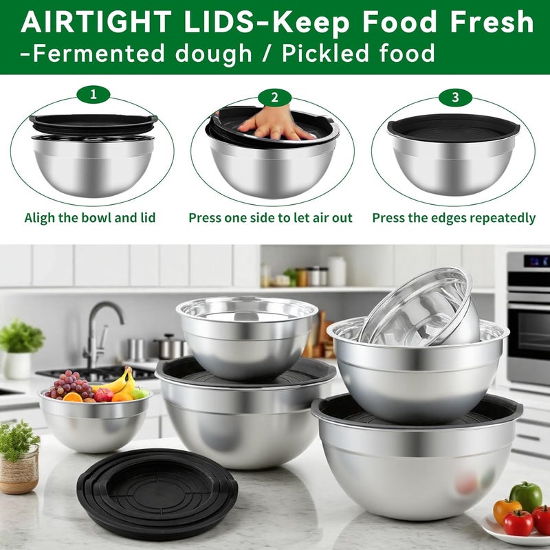 WEPSEN Mixing Bowls Set, 27PCS Stainless Steel Mixing Bowl with Lid Set, Large Nesting Bowls 7, 4.5, 3, 2.5, 2, 1.5QT, Measuring Cups and Spoons Baking Utensils Metal Bowl for Kitchen Prep - Image 4