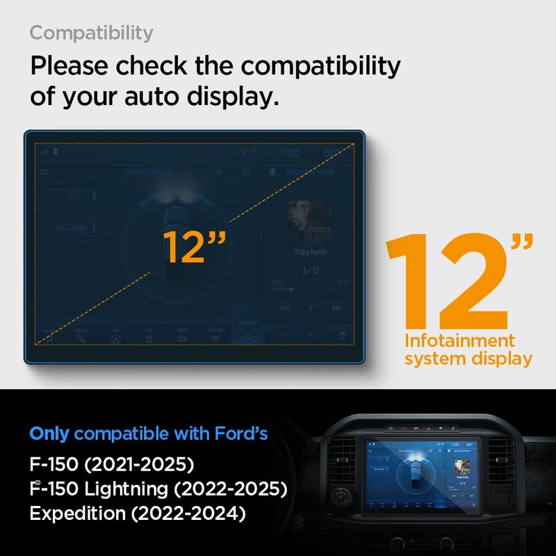 Spigen Tempered Glass Screen Protector [GlasTR Slim] designed for Ford F-150, Ford F-150 Lightning, Ford Expedition 12 inch Dashboard Touchscreen - Image 2