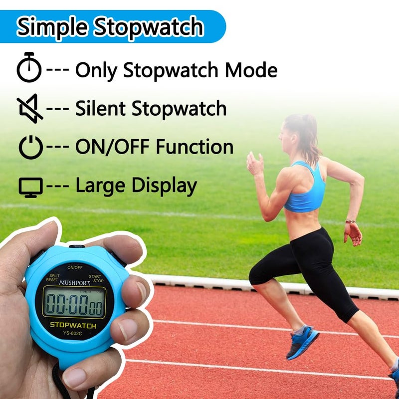 MUSHPORT Stopwatch Timer Only Stopwatch Mode, ON/Off Silent Large Display Simple Operation, Without Clock Date Countdown, Digital Stop Watch for Sports Kids Coaches, Blue - Image 2