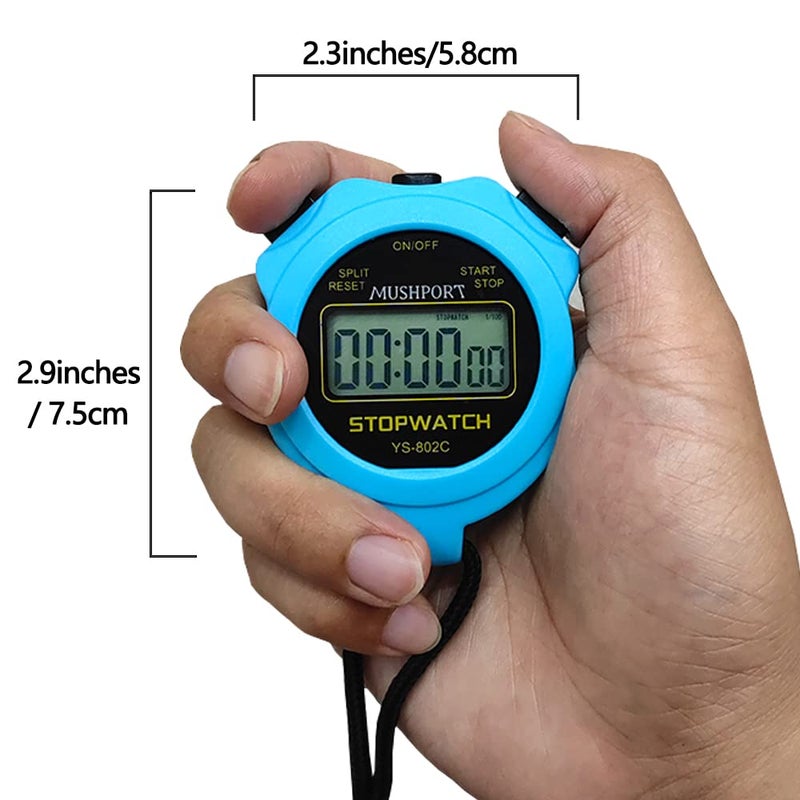 MUSHPORT Stopwatch Timer Only Stopwatch Mode, ON/Off Silent Large Display Simple Operation, Without Clock Date Countdown, Digital Stop Watch for Sports Kids Coaches, Blue - Image 5
