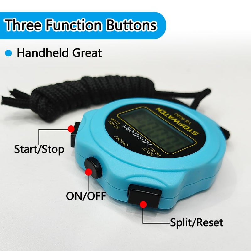 MUSHPORT Stopwatch Timer Only Stopwatch Mode, ON/Off Silent Large Display Simple Operation, Without Clock Date Countdown, Digital Stop Watch for Sports Kids Coaches, Blue - Image 4