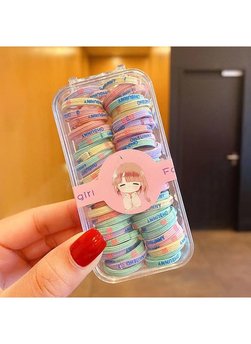 Loquat Candy-Colored Kids Hair Ties Elastic Bands 12# flat belt small rubber band printed bow (60 boxes)