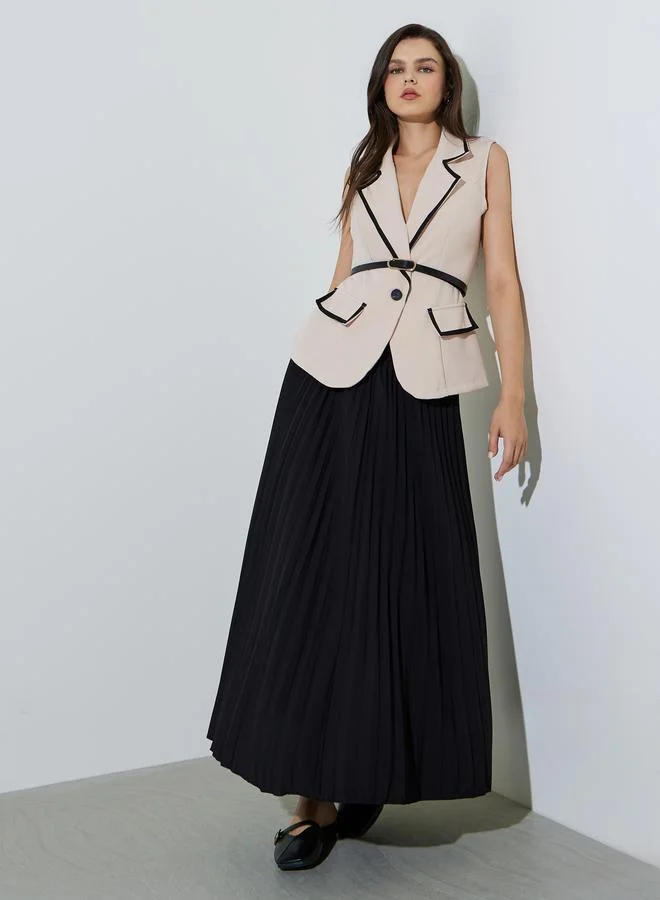 تايك تو Notch Lapel Belted Blazer And Pleated Skirt Co-Ord Set