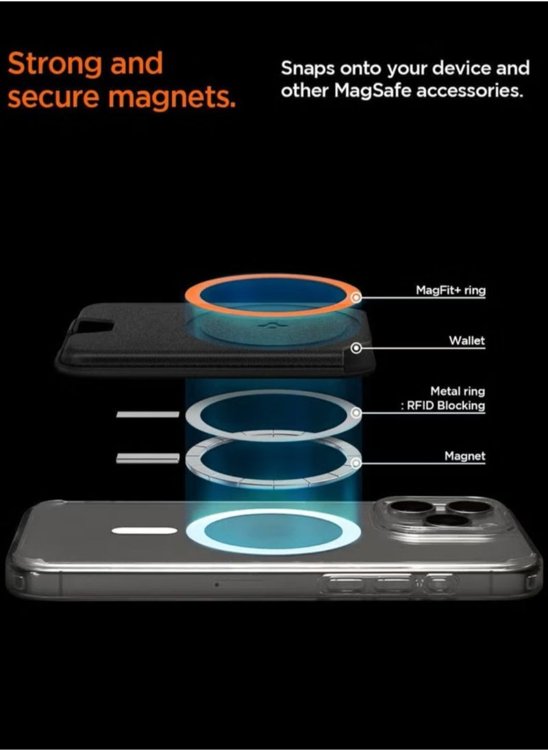 سبايجن - حامل بطاقات محفظة MagFit Plus مغناطيسي مزدوج من Valentinus [3 بطاقات] لسلسلة iPhone 15 Pro Max / 15 Pro / 15 Plus / 15 / iPhone 14/13/12 - أسود - Image 1