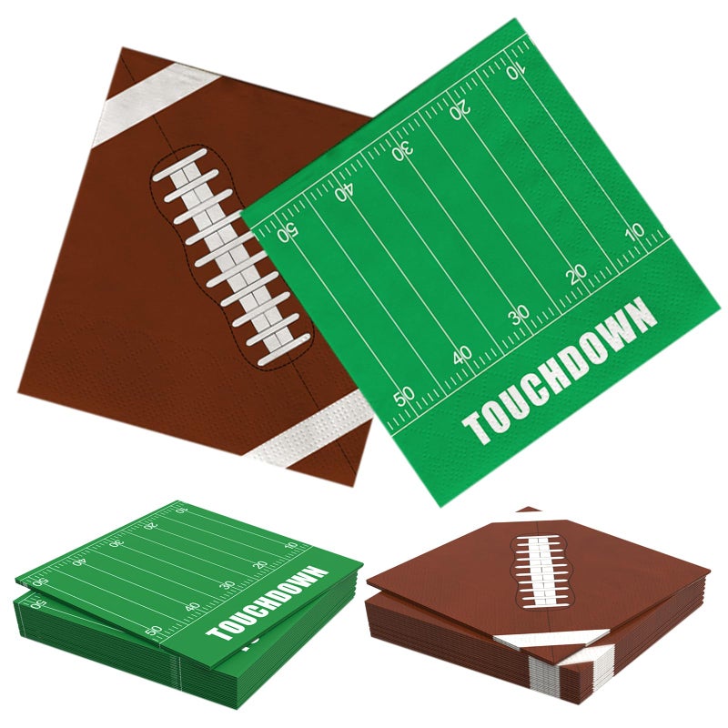 BAIVV Football Paper Napkins Party Decorations - 40 Pack, 6.5 Inch 3-Ply Disposable Napkin with 20 Football Pattern & 20 Field Design, Game day Table Decor for Luncheon, Dinner, Dessert, Cocktail, Birthday - Image 1