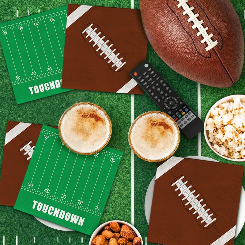 BAIVV Football Paper Napkins Party Decorations - 40 Pack, 6.5 Inch 3-Ply Disposable Napkin with 20 Football Pattern & 20 Field Design, Game day Table Decor for Luncheon, Dinner, Dessert, Cocktail, Birthday - Image 5