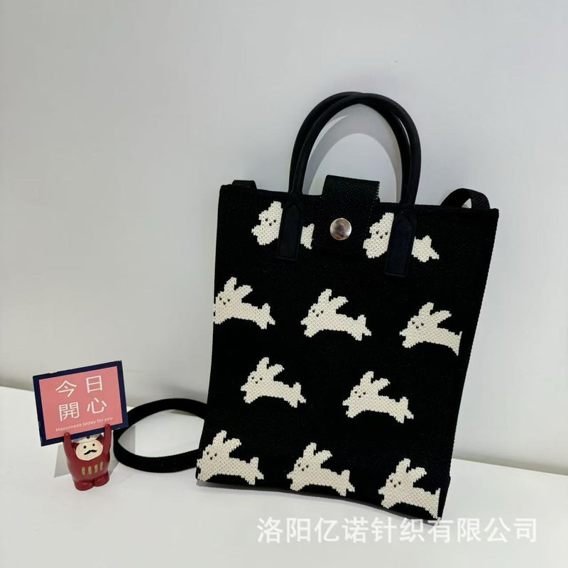 Advanced Sense Mobile Phone Bag New Cartoon Knitted Bag Dopamine Color Matching Handbag Niche All-Match Shoulder Crossbody Bag - Image 1