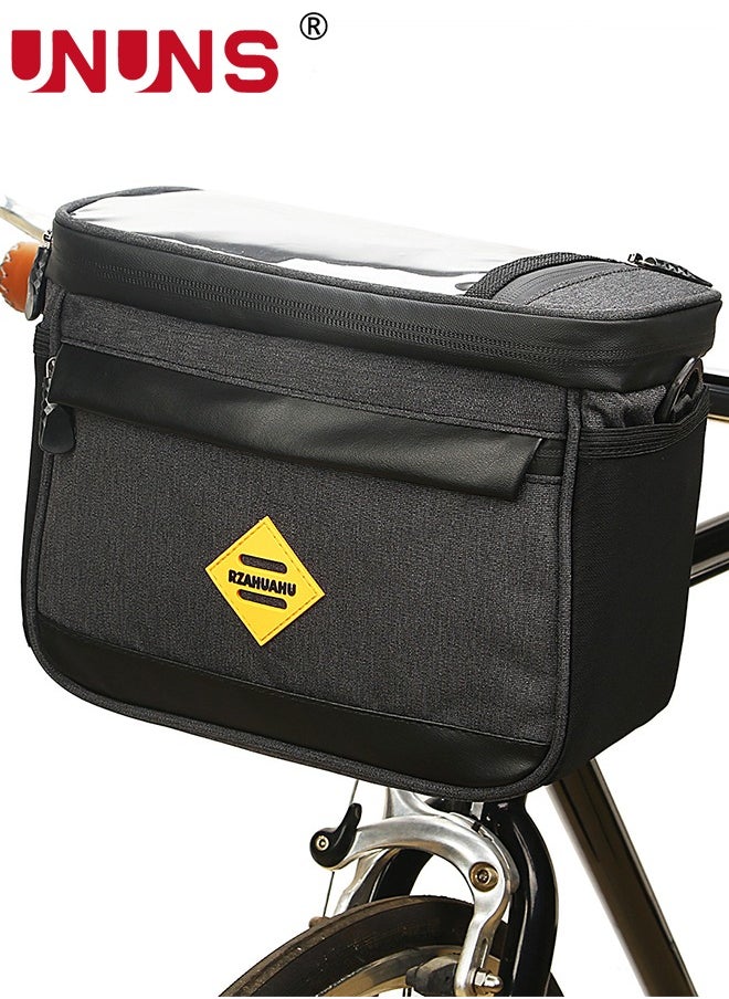 UNUNS Bike Front Basket,Bicycle Handlebar Bag With Touch-Screen Phone Bag Fit Phone Under 7",Waterproof Cycling Phone Holder Bike Basket Pocket,Cold Warm Insulation Outdoor​Storage Pouch-Black 23x12x18cm  - Image 1
