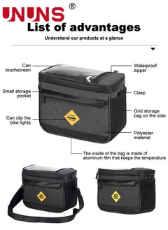 UNUNS Bike Front Basket,Bicycle Handlebar Bag With Touch-Screen Phone Bag Fit Phone Under 7",Waterproof Cycling Phone Holder Bike Basket Pocket,Cold Warm Insulation Outdoor​Storage Pouch-Black 23x12x18cm  - Image 5