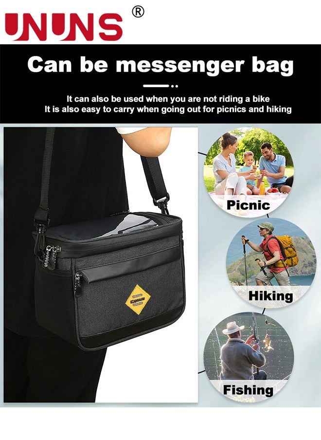 Bike Front Basket,Bicycle Handlebar Bag With Touch-Screen Phone Bag Fit Phone Under 7",Waterproof Cycling Phone Holder Bike Basket Pocket,Cold Warm Insulation Outdoor​Storage Pouch-Black 23x12x18cm