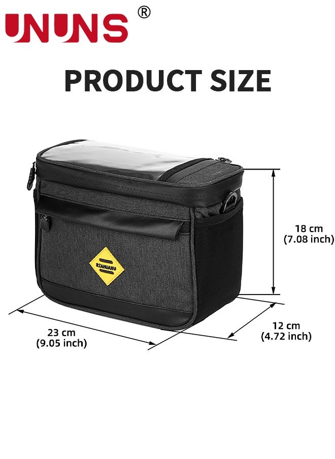 Bike Front Basket,Bicycle Handlebar Bag With Touch-Screen Phone Bag Fit Phone Under 7",Waterproof Cycling Phone Holder Bike Basket Pocket,Cold Warm Insulation Outdoor​Storage Pouch-Black 23x12x18cm