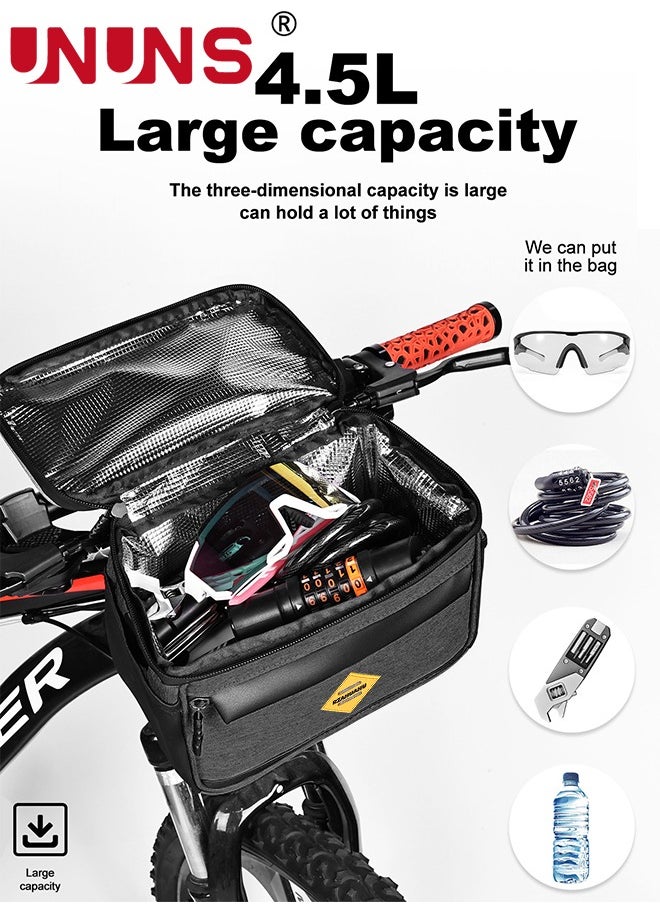 UNUNS Bike Front Basket,Bicycle Handlebar Bag With Touch-Screen Phone Bag Fit Phone Under 7",Waterproof Cycling Phone Holder Bike Basket Pocket,Cold Warm Insulation Outdoor​Storage Pouch-Black 23x12x18cm  - Image 4