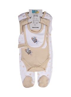 Babies Basic 5 Piece Unisex 100% Cotton Gift Set Include Bib, Romper, Mittens, Cap And Sleepsuit/Jumpsuit  - Image 1
