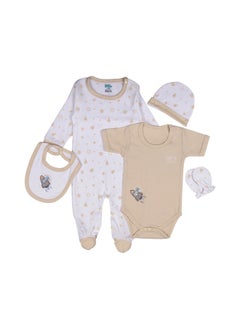 Babies Basic 5 Piece Unisex 100% Cotton Gift Set Include Bib, Romper, Mittens, Cap And Sleepsuit/Jumpsuit  - Image 2