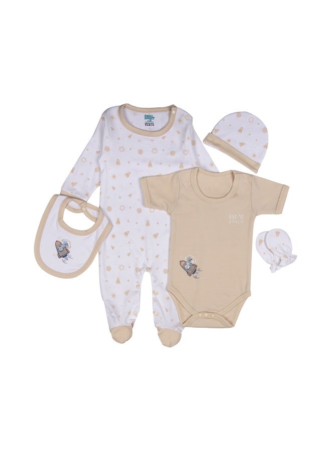 Babies Basic 5 Piece Unisex 100% Cotton Gift Set Include Bib, Romper, Mittens, Cap And Sleepsuit/Jumpsuit  - Image 2