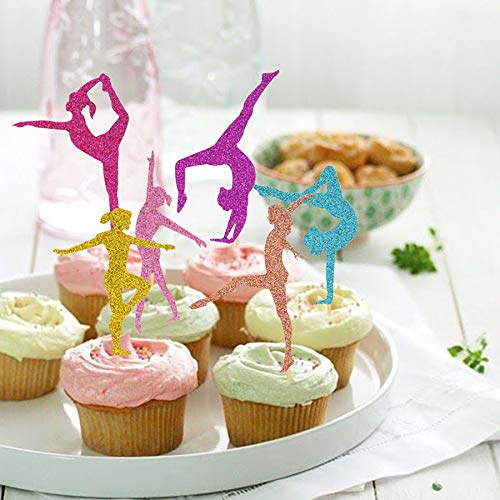 Joymee Gymnastics Cupcake Topper Gymnast Themed Cake Food Fruit Dessert Appetizer Picks Girl Birthday Party Supplies Colorful Glitter Decorations Set of 24 - Image 5