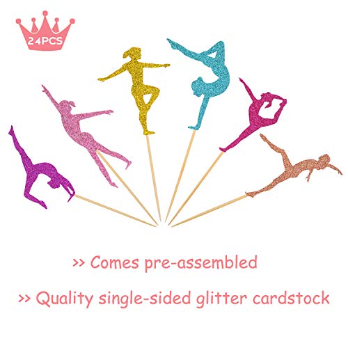 Joymee Gymnastics Cupcake Topper Gymnast Themed Cake Food Fruit Dessert Appetizer Picks Girl Birthday Party Supplies Colorful Glitter Decorations Set of 24 - Image 3