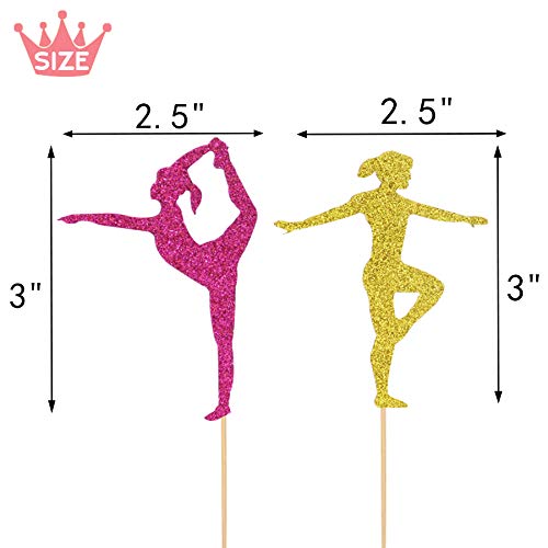 Joymee Gymnastics Cupcake Topper Gymnast Themed Cake Food Fruit Dessert Appetizer Picks Girl Birthday Party Supplies Colorful Glitter Decorations Set of 24 - Image 4