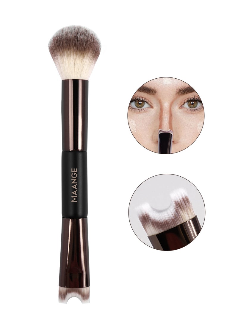 MAANGE Foundation Brush Double Ended Angled Round Contour Brush Powder Liquid Cream Concealer Blush Brush (Brown) - Image 1