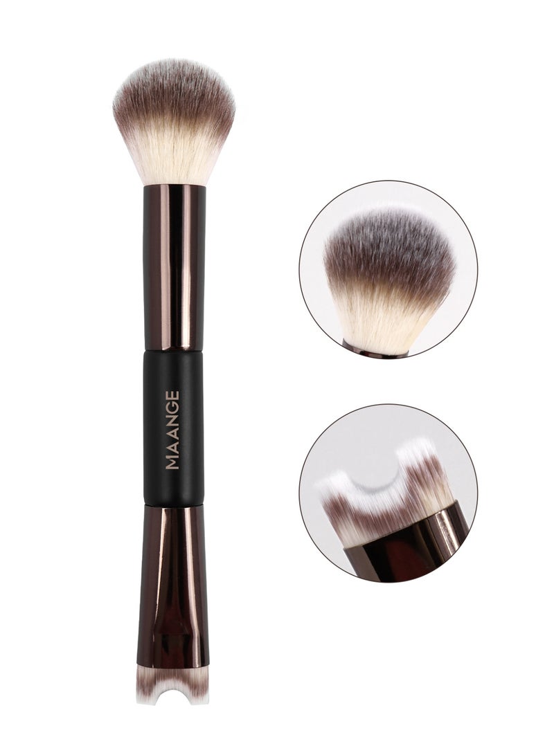 MAANGE Foundation Brush Double Ended Angled Round Contour Brush Powder Liquid Cream Concealer Blush Brush (Brown) - Image 2