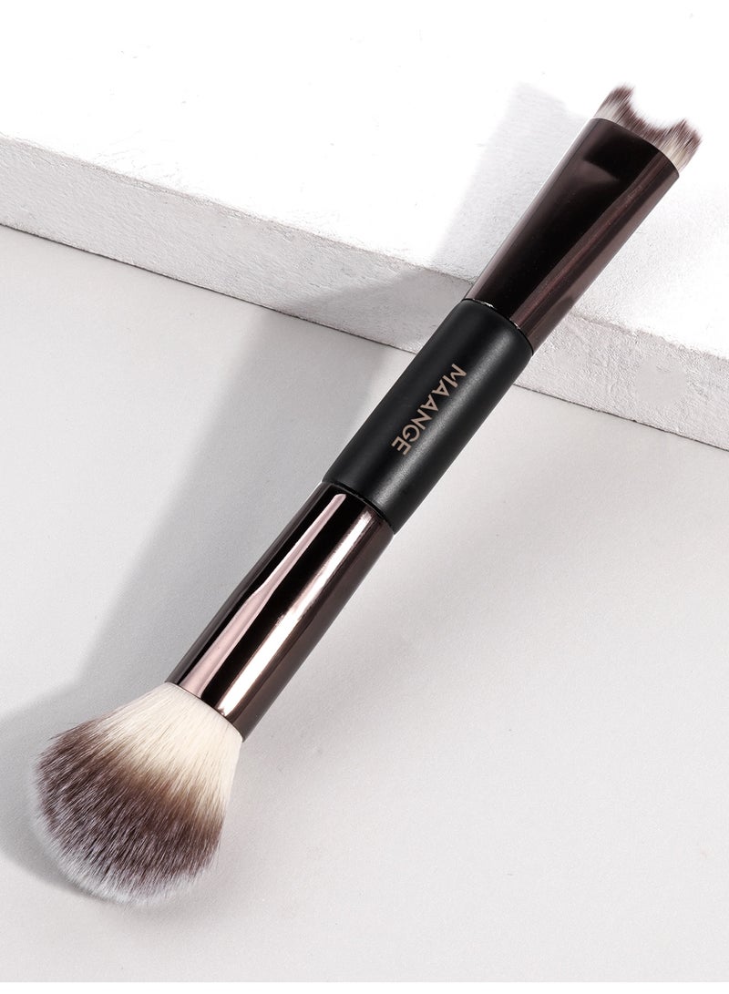 MAANGE Foundation Brush Double Ended Angled Round Contour Brush Powder Liquid Cream Concealer Blush Brush (Brown) - Image 3