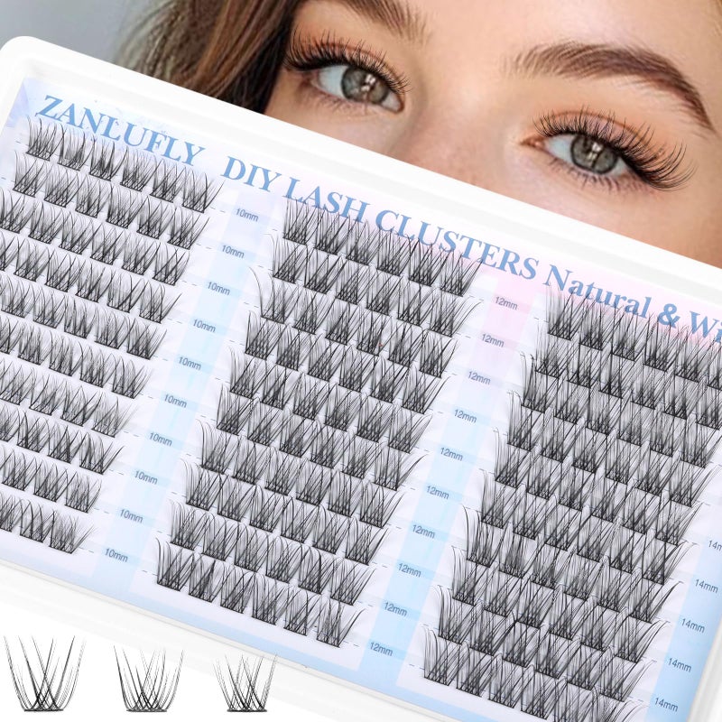 zanlufly Lash Clusters Natural Eyelash Clusters C-curly Lashes DIY Cluster Eyelash Extensions 10-14MM Individual Lashes 180PCS Lash Extension by zanlufly - Image 1
