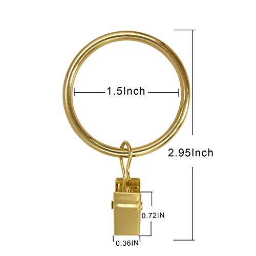 LLPJS 60 Pack Metal Curtain Rings with Clips, Curtain Clip Rings Hooks for Hanging Drapery Drapes Bows, Curtain Rod Rings 1.5 inch Interior Diameter, Gold - Image 2