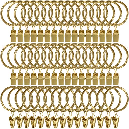 LLPJS 60 Pack Metal Curtain Rings with Clips, Curtain Clip Rings Hooks for Hanging Drapery Drapes Bows, Curtain Rod Rings 1.5 inch Interior Diameter, Gold - Image 1