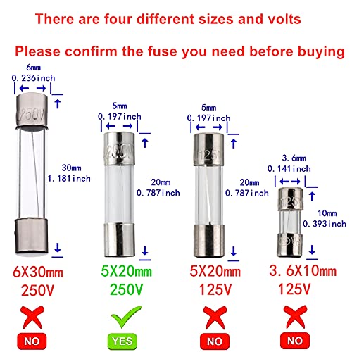 BOJACK 5x20mm 2A 2amp 250V 0.2 x 0.78 Inch F2AL250V Fast-Blow Glass Fuses (Pack of 20) - Image 4