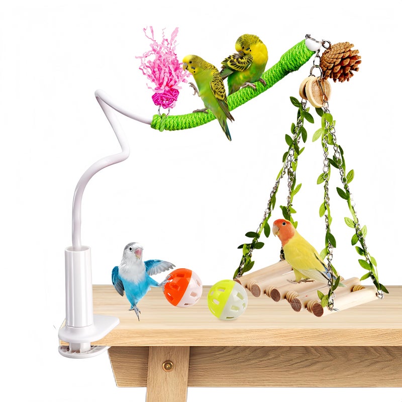 ZooVibe Bird Perch Stand with Swing Desktop Bird Toy Stand for Interacting Interactive Playground for Sun Conure Lovebirds Conure Budgie Cockatiel NonSlip Adjustable Perch - Image 2