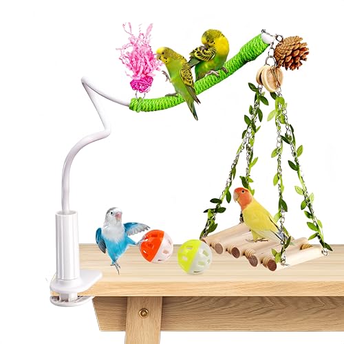 ZooVibe Bird Perch Stand with Swing Desktop Bird Toy Stand for Interacting Interactive Playground for Sun Conure Lovebirds Conure Budgie Cockatiel NonSlip Adjustable Perch - Image 1