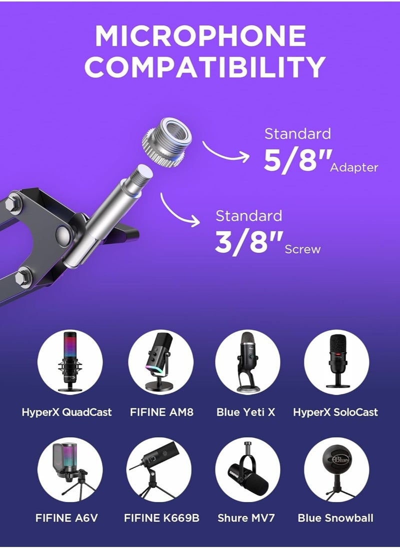 InnoGear - InnoGear Boom Arm Microphone Mic Stand for Blue Yeti HyperX QuadCast SoloCast Snowball Fifine Shure SM7B and other Mic, Medium - Image 1